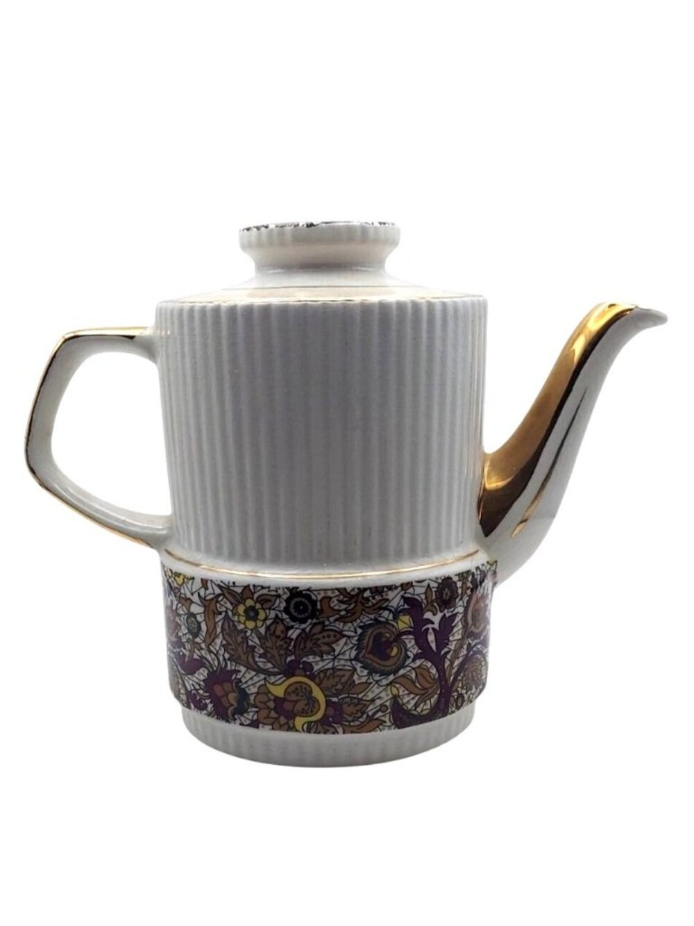 Gibsons Paisley Ironstone Coffee Tea Pot Ribbed Staffordshire England Vintage